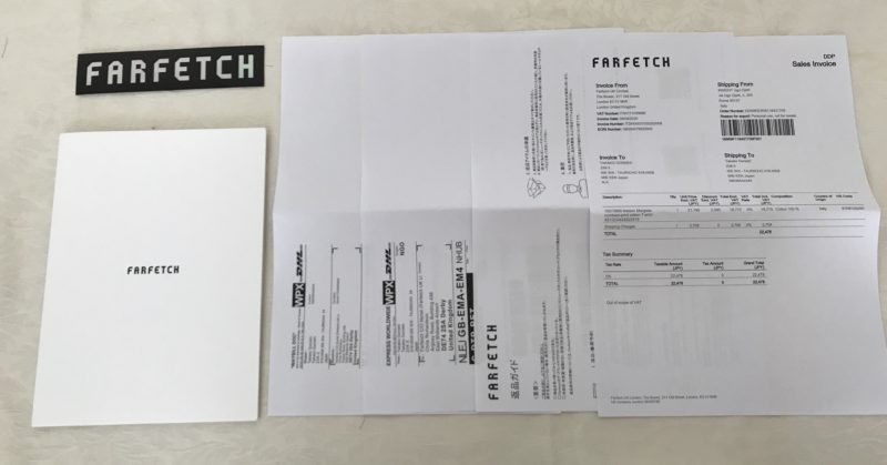 farfetch(ファーフェッチ)の納品書と返品ガイドとオリジナルステッカー