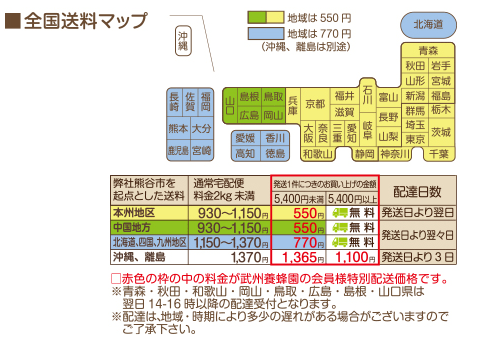 武州養蜂園の全国送料マップ