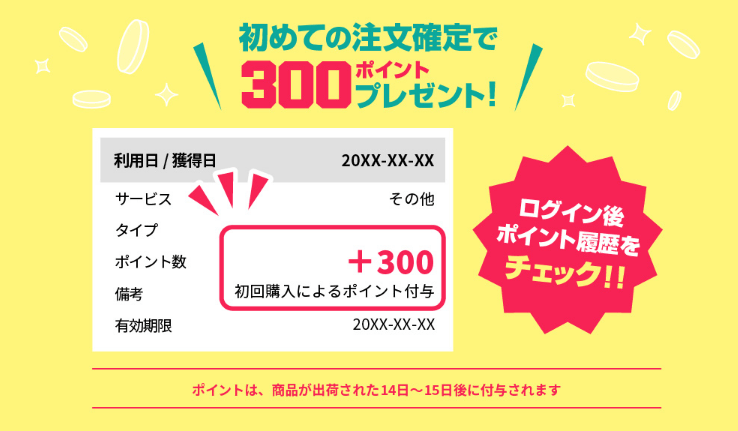 オオサカ堂の初めての注文で300ポイント