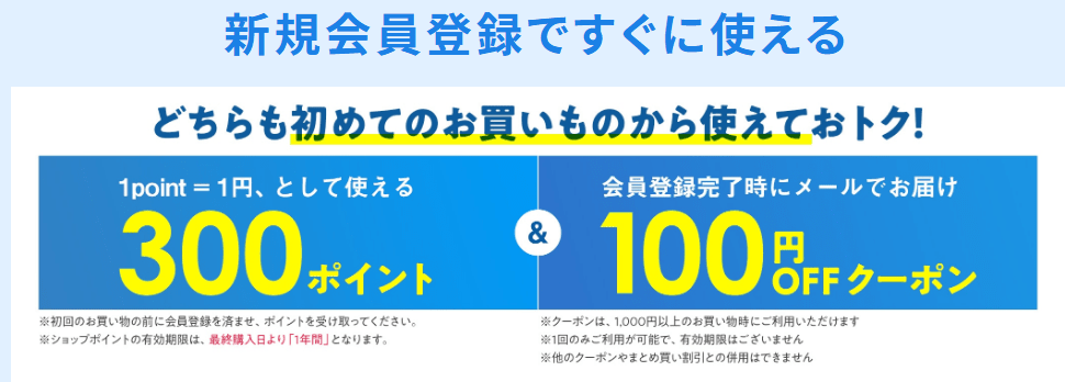 スケーターの新規会員登録で300ポイント＆100円OFFクーポン